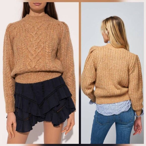 Isabel Marant Etoile Raith Chunky Cable Knit Puff Sleeve Mohair Blend Sweater Sz - Picture 1 of 9